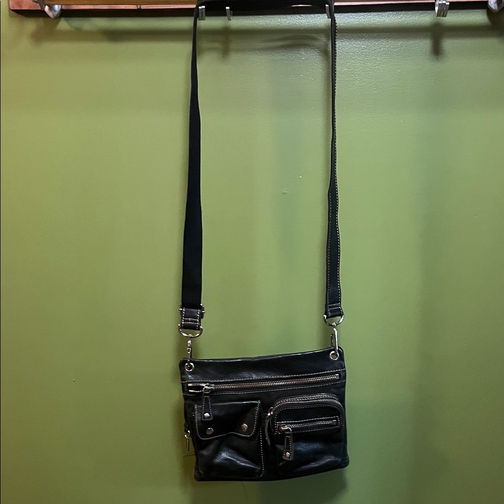 Black Fossil Crossbody Bag with Multiple Zippers